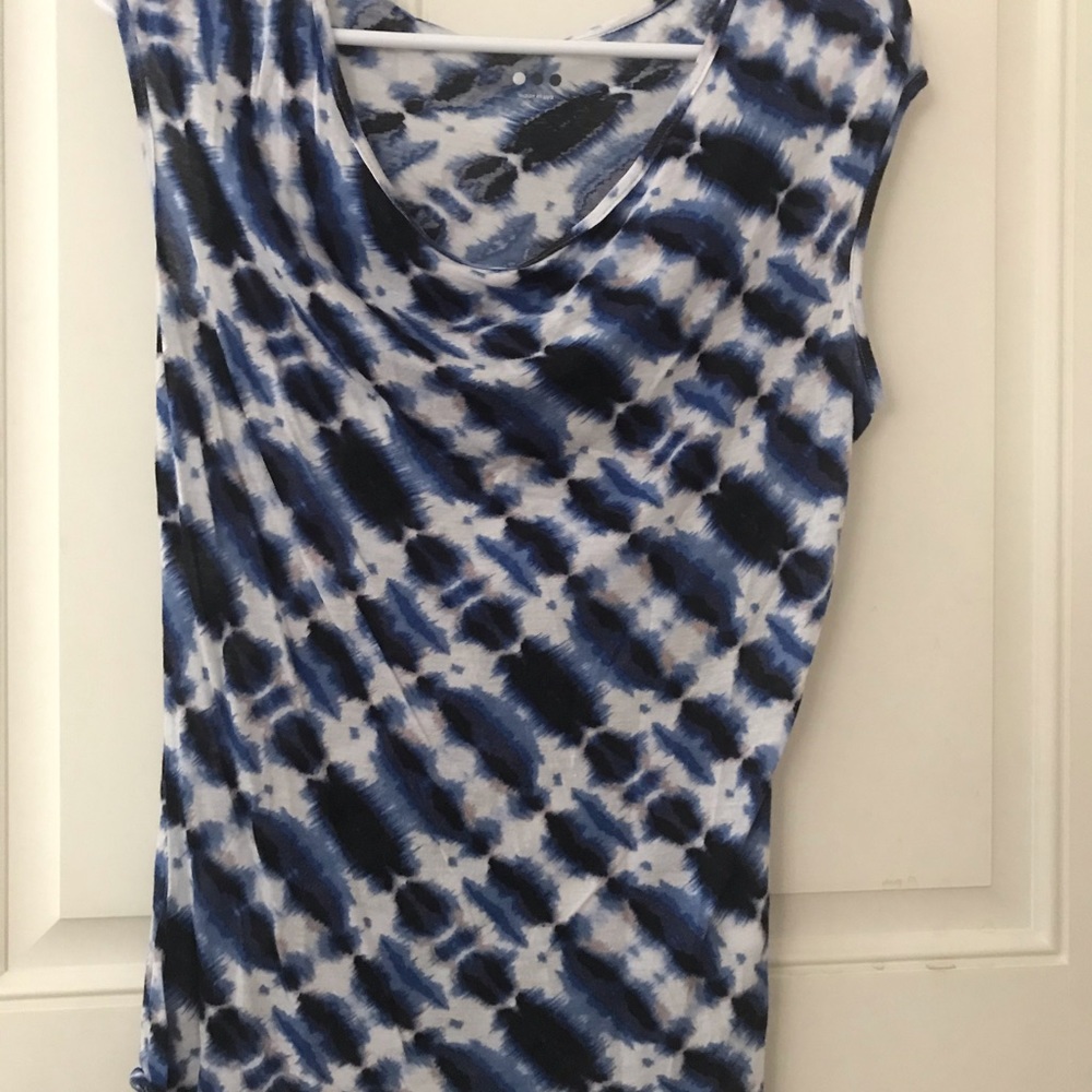 3Dot Blue, Black, White Print Cap Sleeve Shirt Size S
